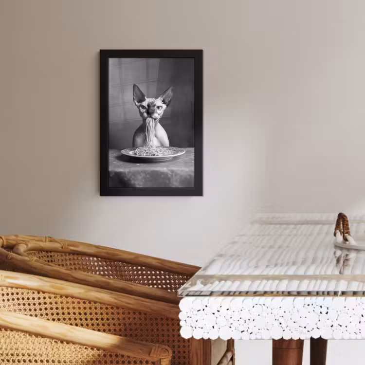 Cuadros enmarcados - Sphynx - Gato - Animales - Humor - Espagueti - Blanco y Negro — 3
