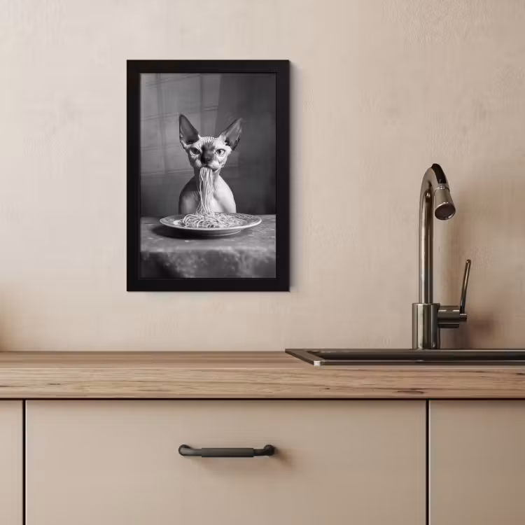 Cuadros enmarcados - Sphynx - Gato - Animales - Humor - Espagueti - Blanco y Negro — 4