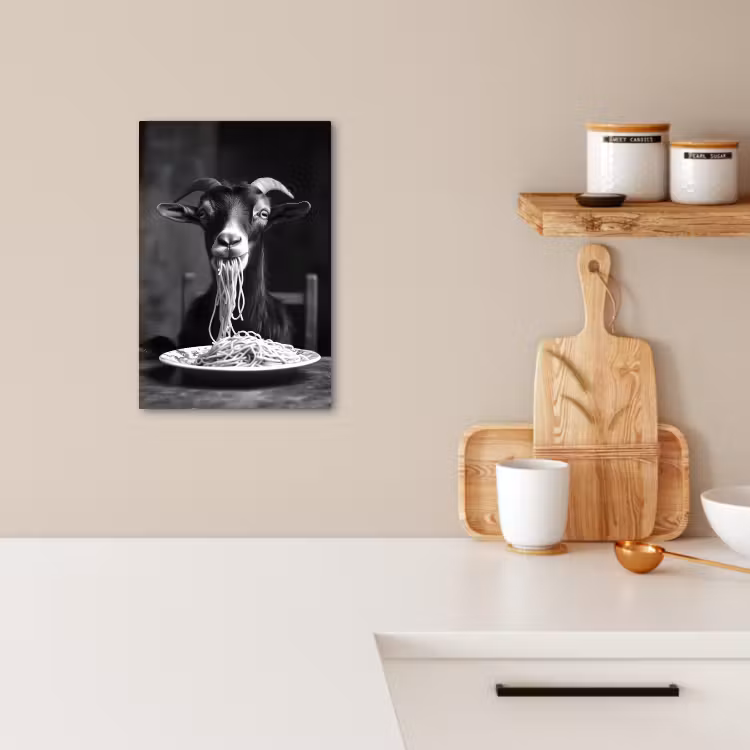 Lienzos decorativos - Cabra - Plato - Espaguetis - Blanco y negro — 2