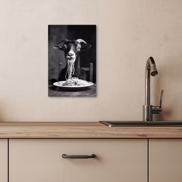 Lienzos decorativos - Cabra - Plato - Espaguetis - Blanco y negro — 3