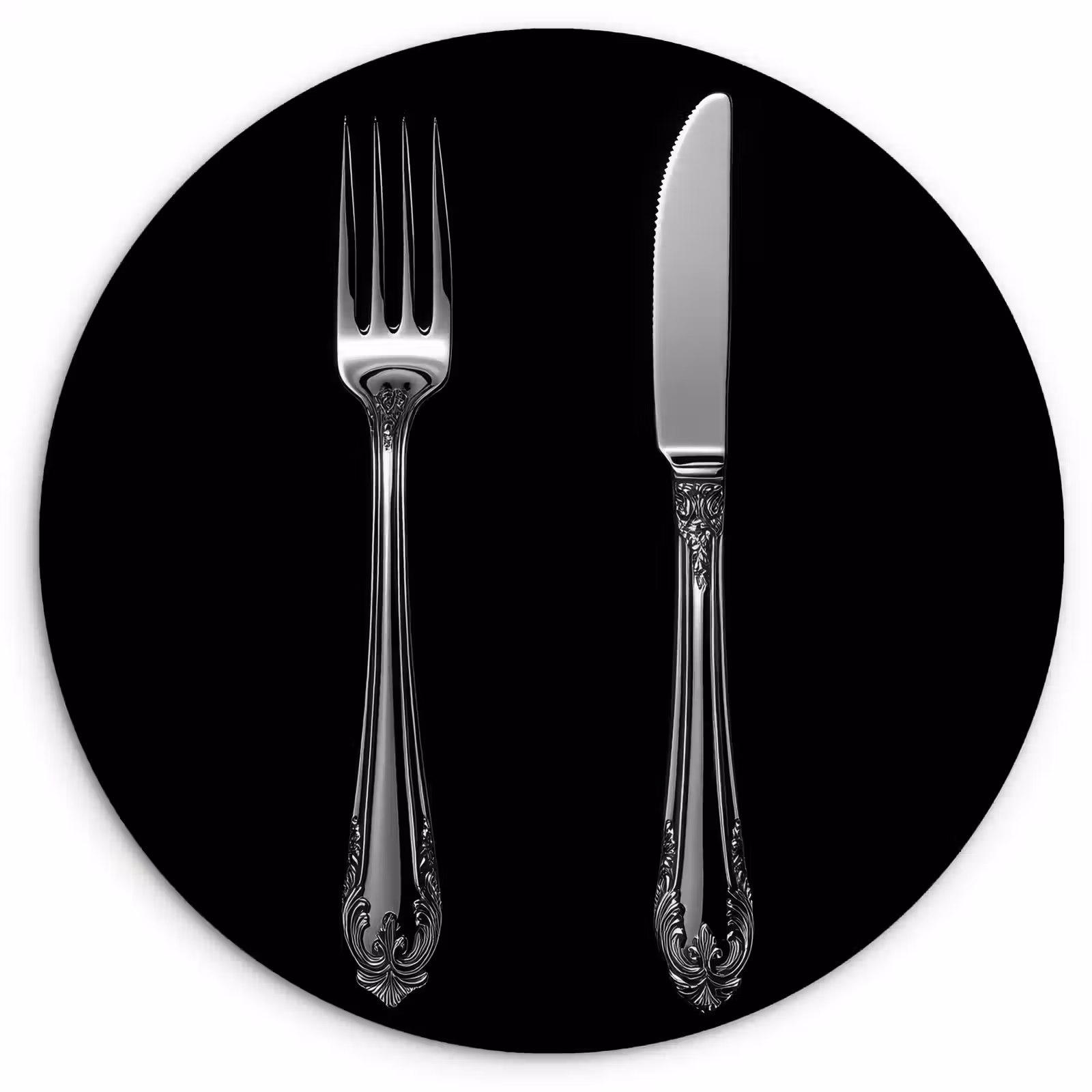 KitchenYeah - Cocina - Círculo mural Forex - Tenedor - Cuchillo - Plata — 1