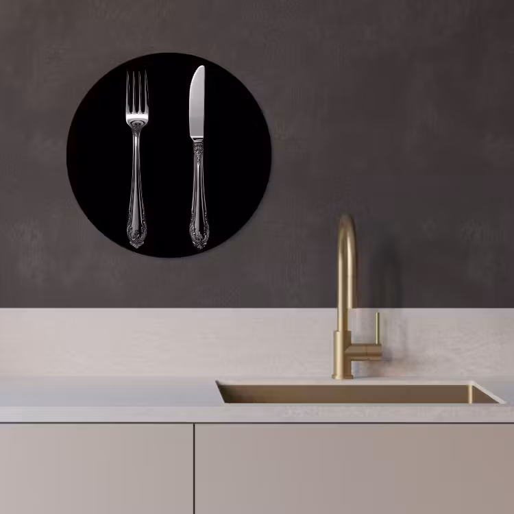 KitchenYeah - Cocina - Círculo mural Forex - Tenedor - Cuchillo - Plata — 2