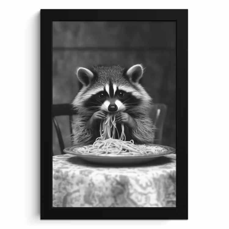 Cuadros enmarcados - Mapache - Lindo - Pasta - Mantel - Negro - Blanco — 1