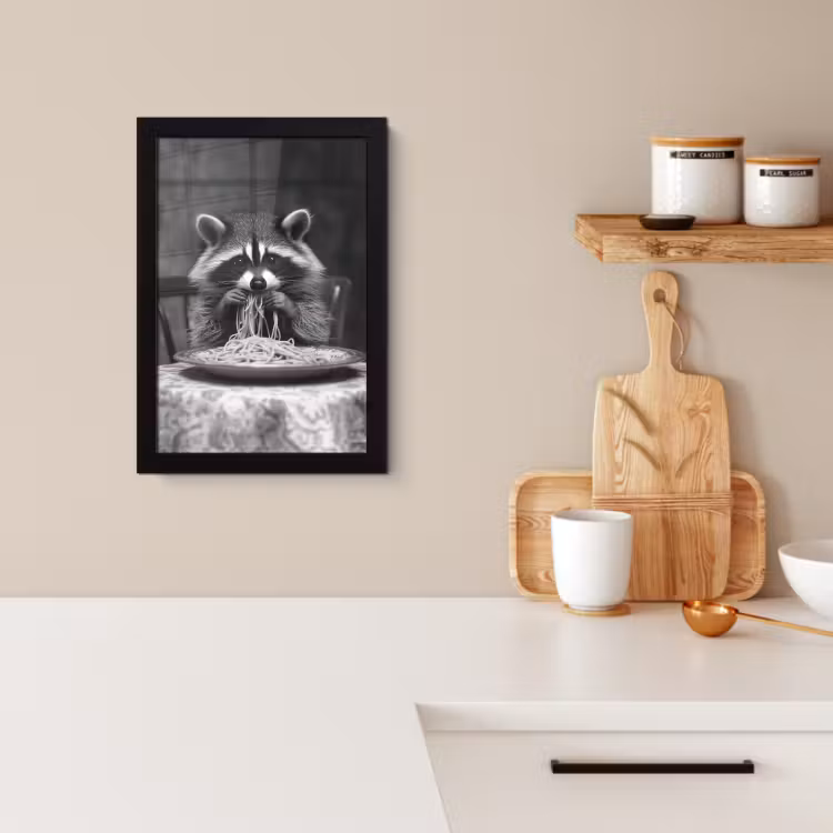 Cuadros enmarcados - Mapache - Lindo - Pasta - Mantel - Negro - Blanco — 2