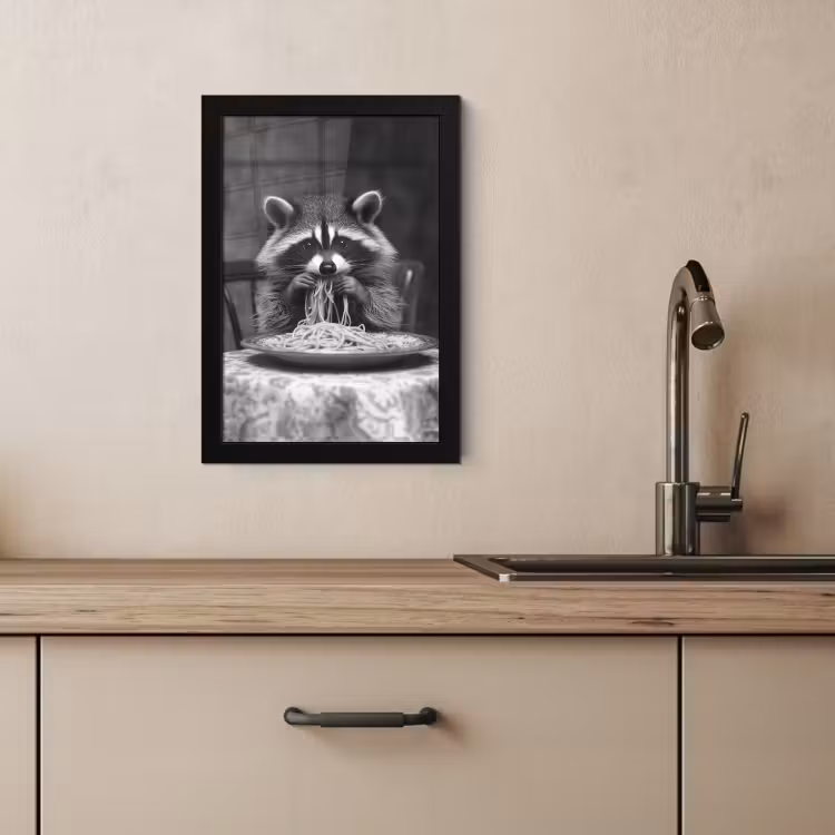 Cuadros enmarcados - Mapache - Lindo - Pasta - Mantel - Negro - Blanco — 4