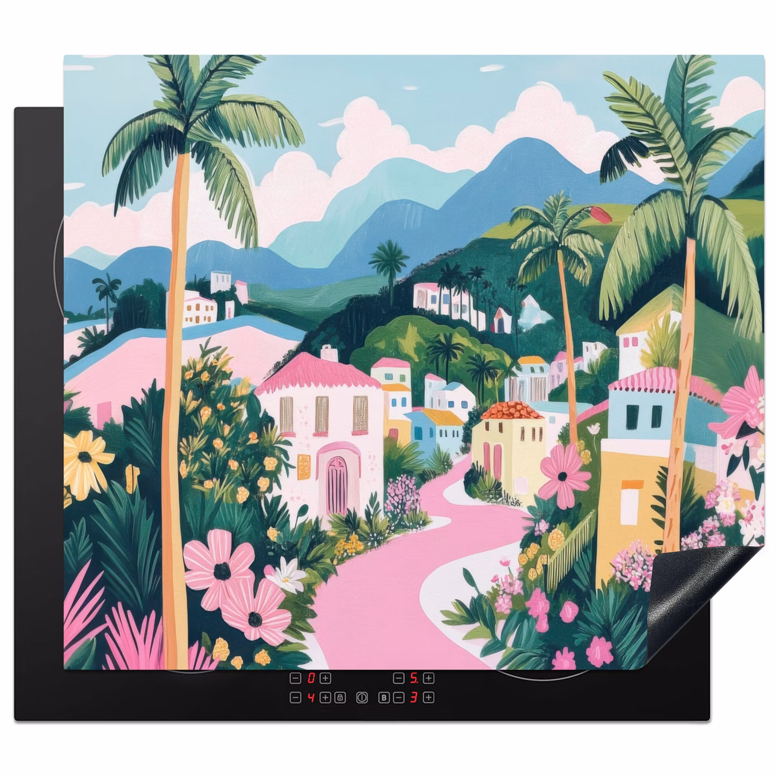 Protector de inducción - Colorido - Casas - Colinas - Rosa — 1