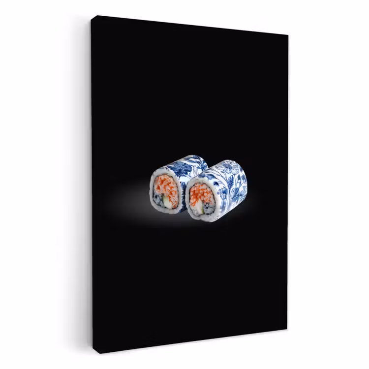 Lienzos decorativos - Sushi - Azul de Delft - Arroz - Pescado - Elegante — 1