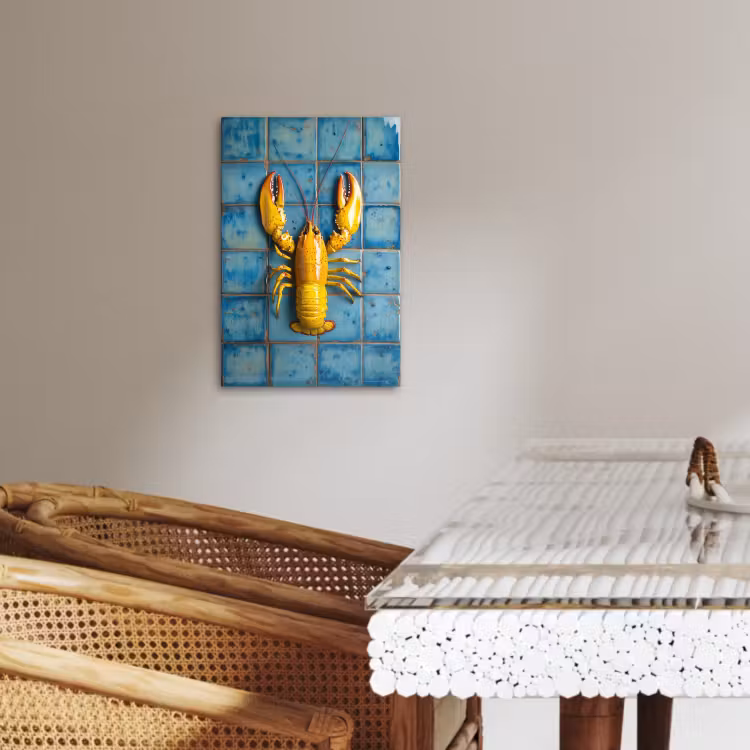 Lienzos decorativos - Cáncer - Amarillo - Azul - Azulejos — 4