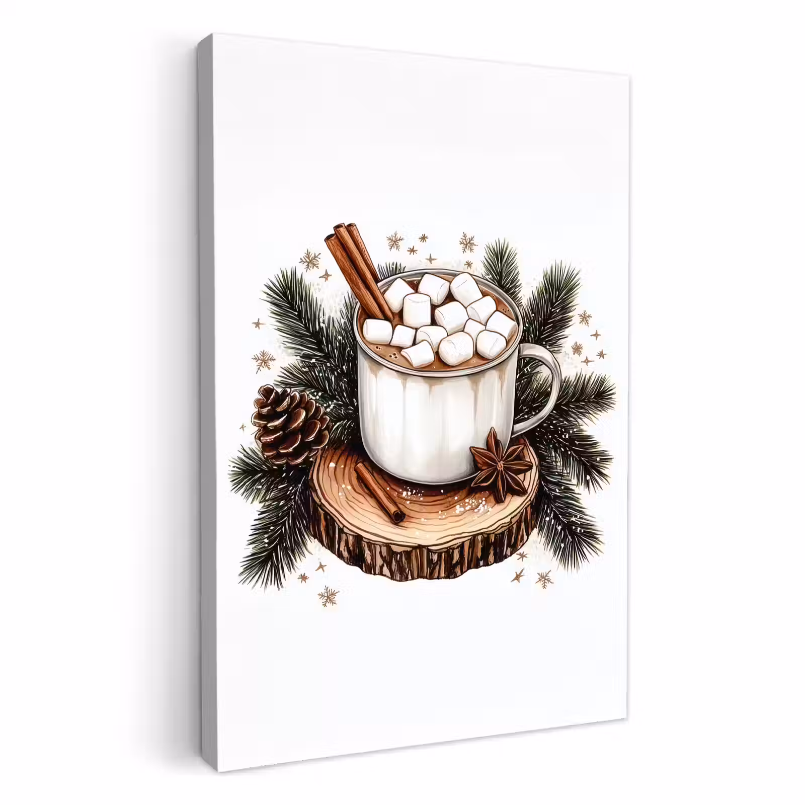 Lienzos decorativos - Invierno - Madera - Leche con chocolate - Bebida - Navidad — 1