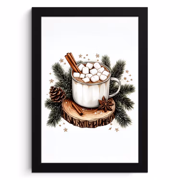 Cuadros enmarcados - Invierno - Madera - Leche con chocolate - Bebida - Navidad — 1