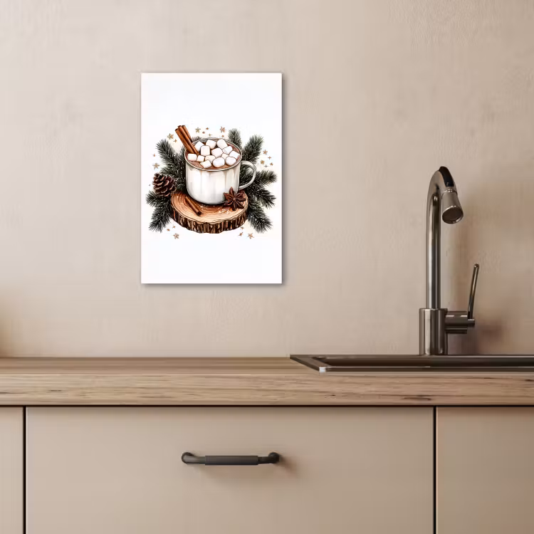 Lienzos decorativos - Invierno - Madera - Leche con chocolate - Bebida - Navidad — 2