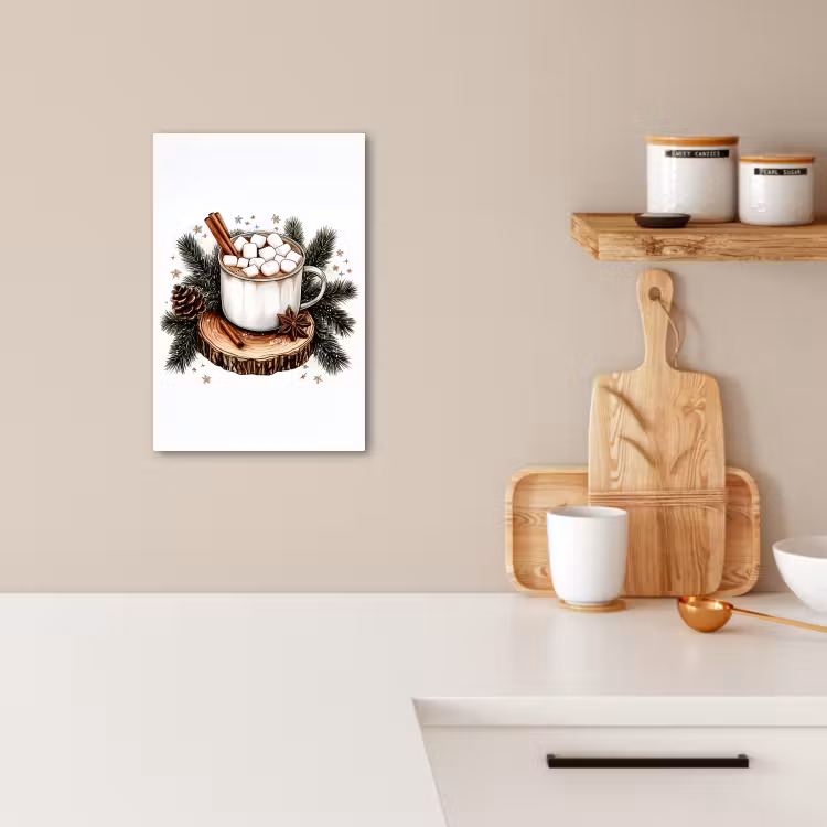 Lienzos decorativos - Invierno - Madera - Leche con chocolate - Bebida - Navidad — 3