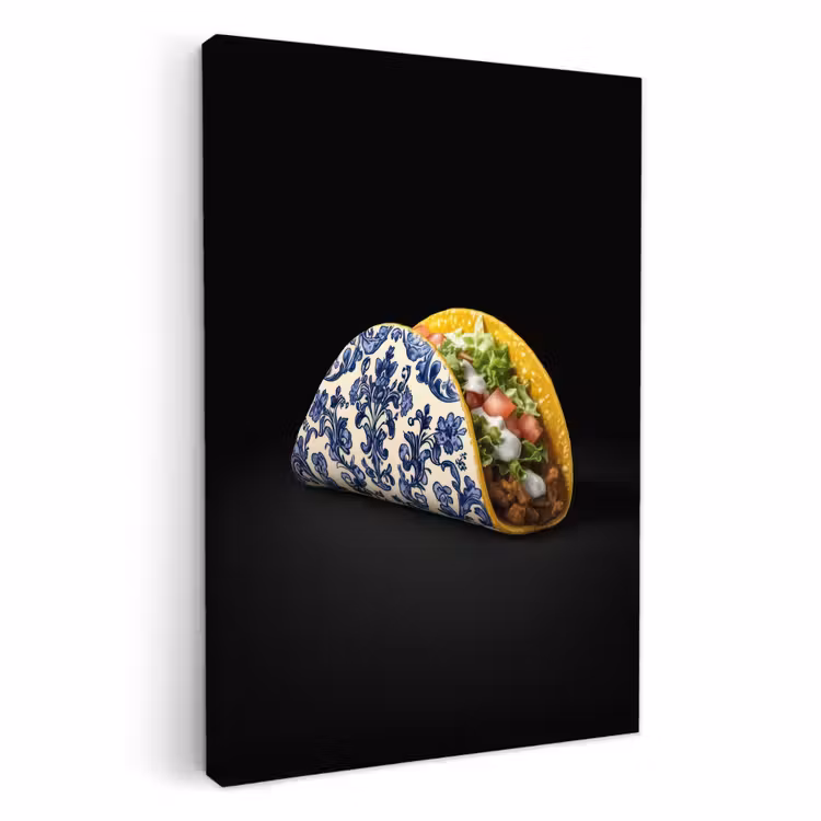 Lienzos decorativos - Taco - Carne - Ensalada - Azul de Delft - Motivo — 1