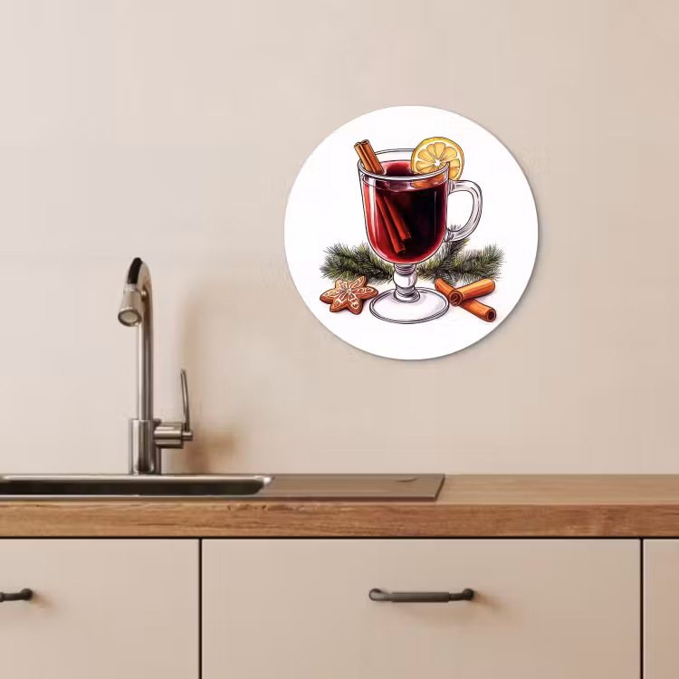 Cuadro redondo - Vino - Bebida - Gluhwein - Invierno - Ilustración - Navidad — 1