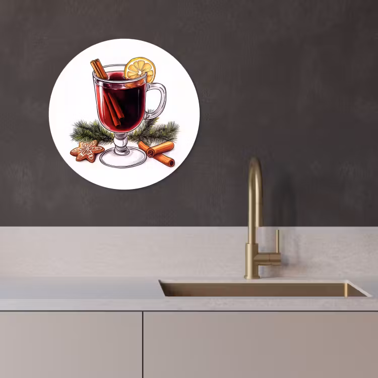 Cuadro redondo - Vino - Bebida - Gluhwein - Invierno - Ilustración - Navidad — 4