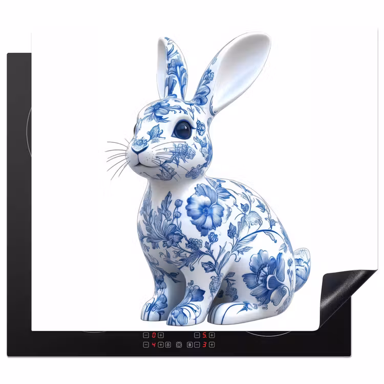 Protector de inducción - Azul de Delft - Conejito - Blanco — 1