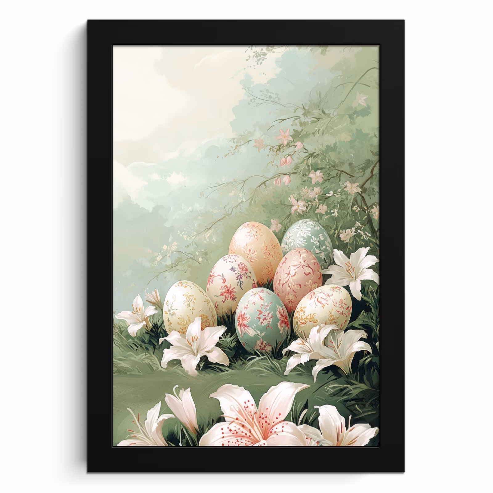 Cuadros enmarcados - Huevos de Pascua - Tonos pastel - Flores — 1