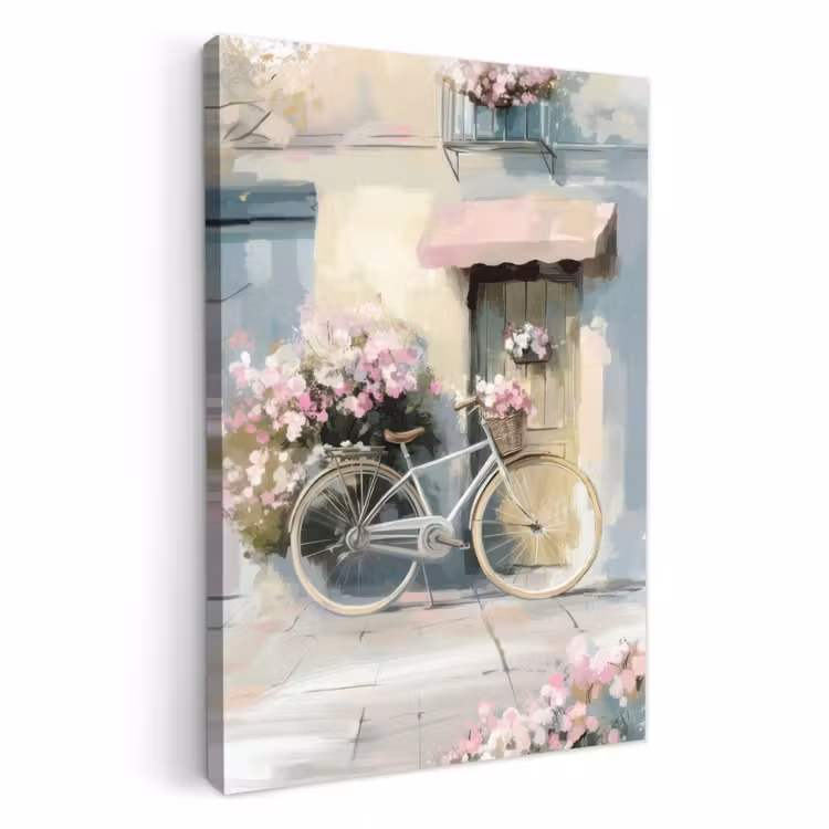 Lienzos decorativos - Bicicleta - Colores pastel - Flores — 1
