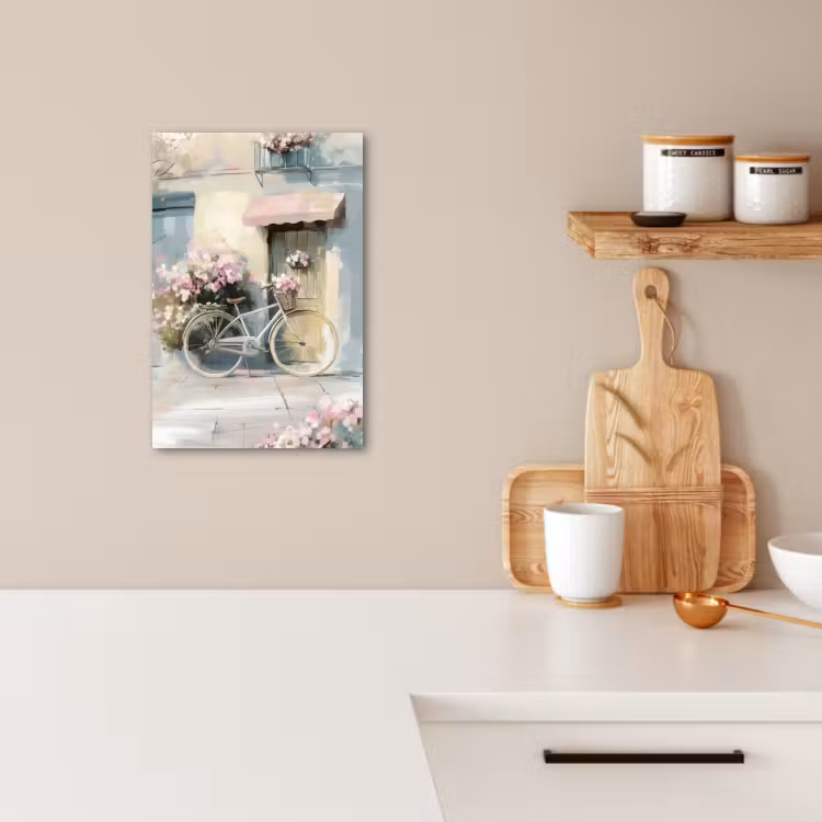 Lienzos decorativos - Bicicleta - Colores pastel - Flores — 4