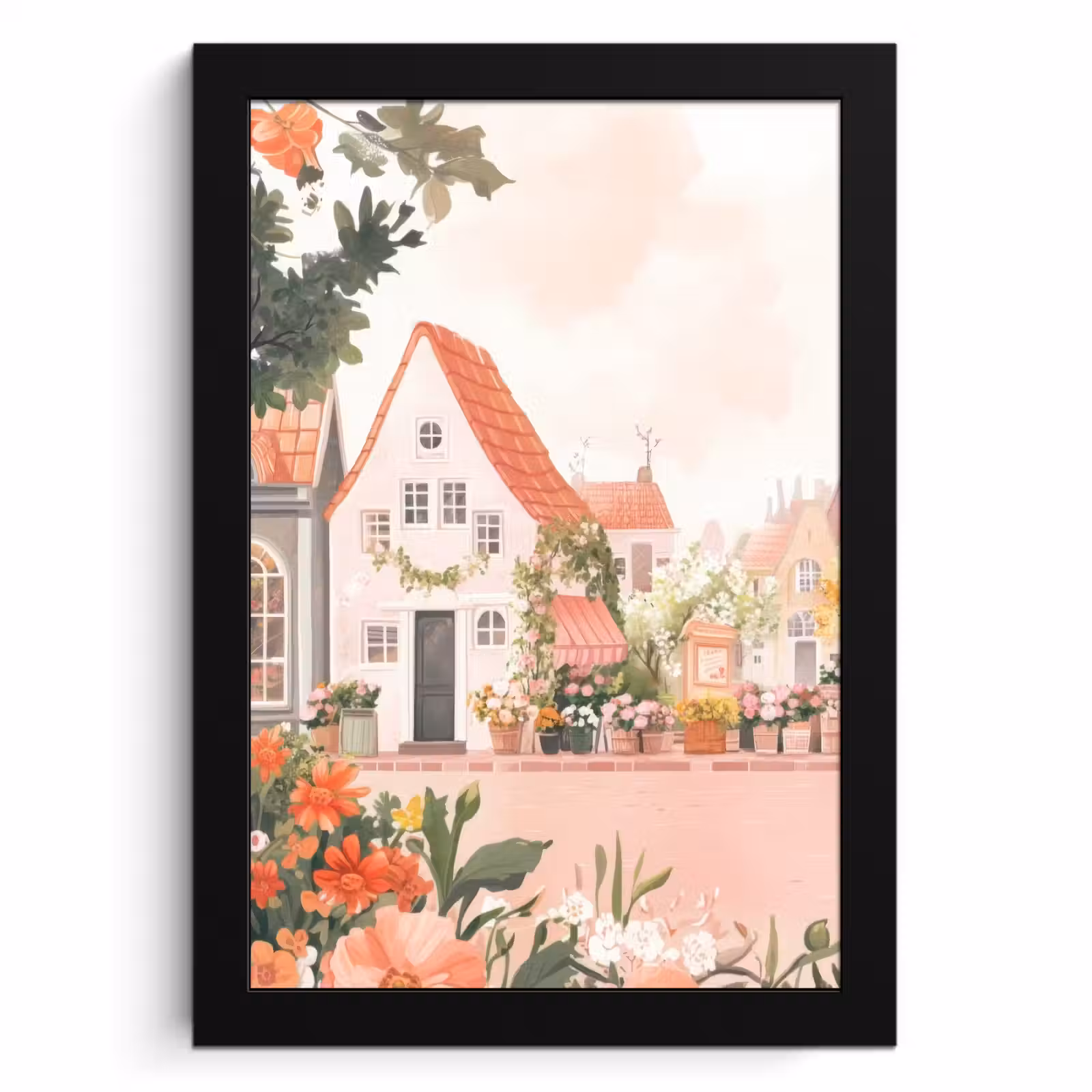 Cuadros enmarcados - Flores - Casas - Pueblo — 1