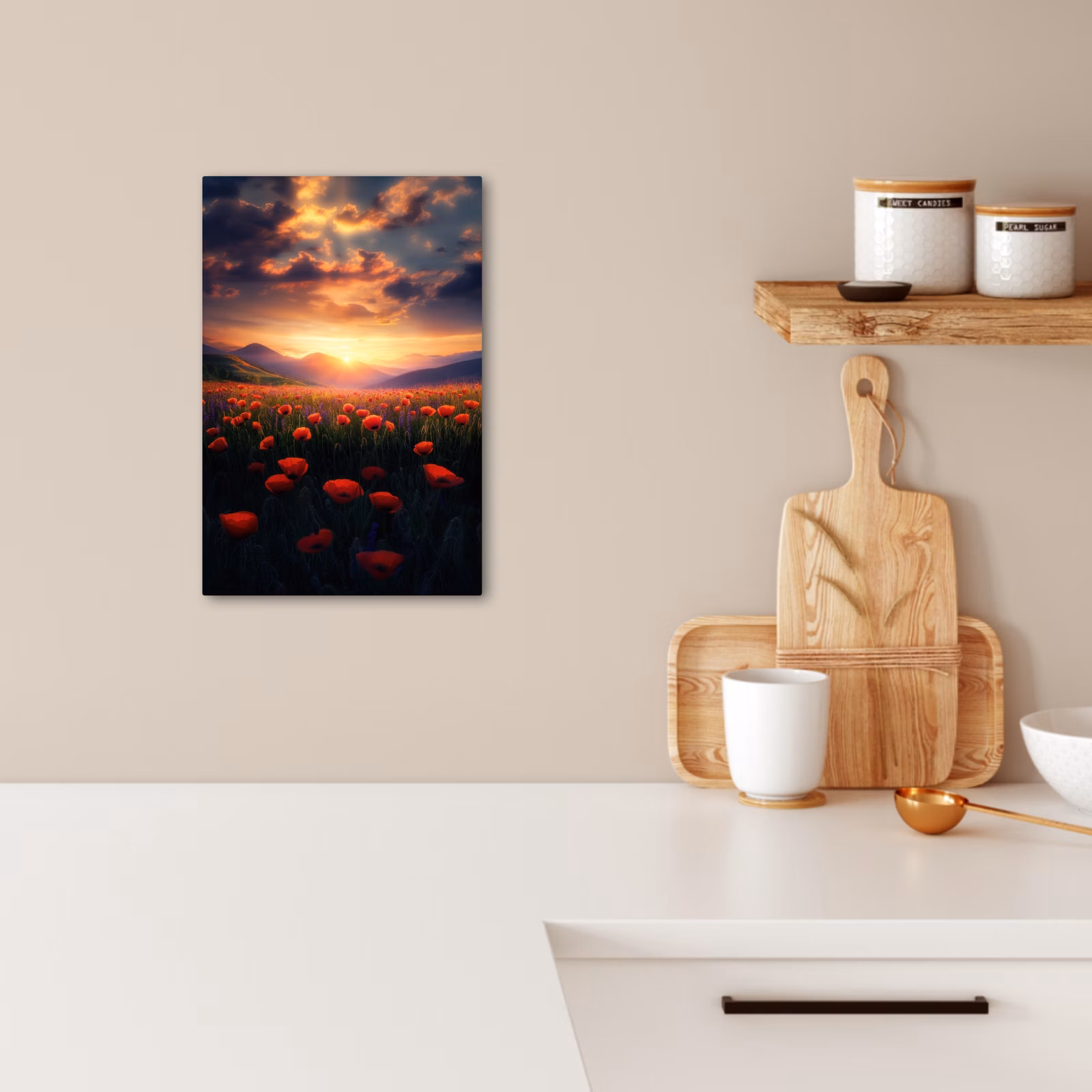 Lienzos decorativos - Paisaje - Puesta de sol - Campo de flores — 1