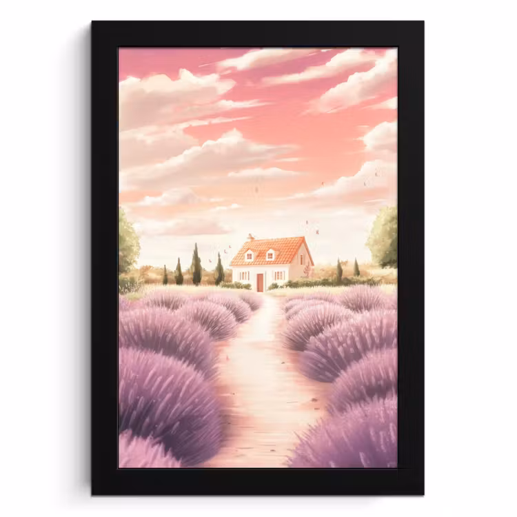 Cuadros enmarcados - Campo de lavanda - Casa - Morado — 1