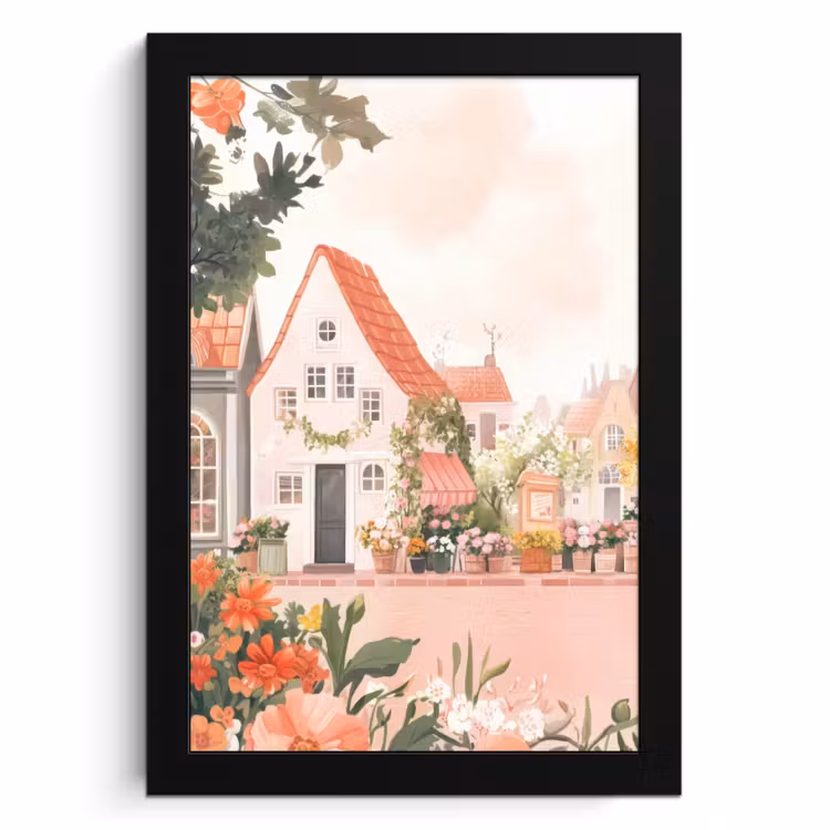 Cuadros enmarcados - Flores - Casas - Pueblo — 1