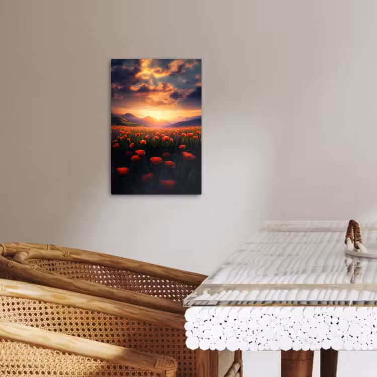Lienzos decorativos - Paisaje - Puesta de sol - Campo de flores — 2