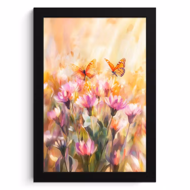 Cuadros enmarcados - Mariposas - Naranja - Flores — 1