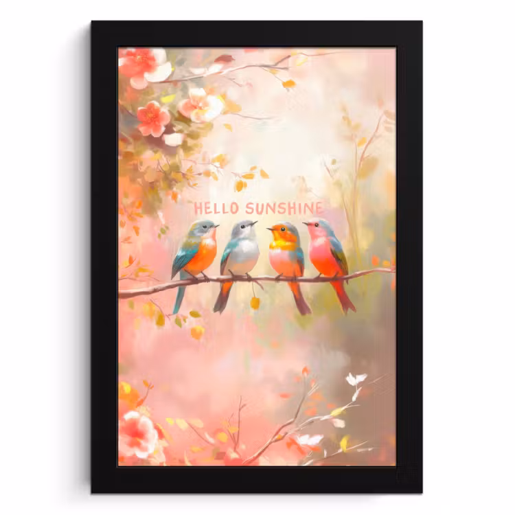 Cuadros enmarcados - Pájaros - Rama - Cita - Rosa — 1