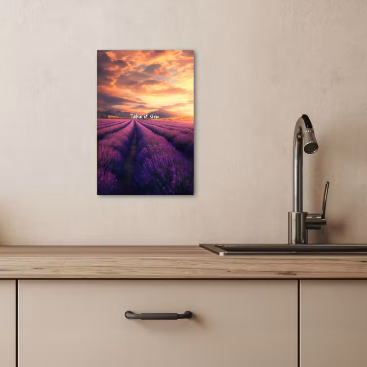 Lienzos decorativos - Campo de lavanda - Cita - Puesta de sol — 2