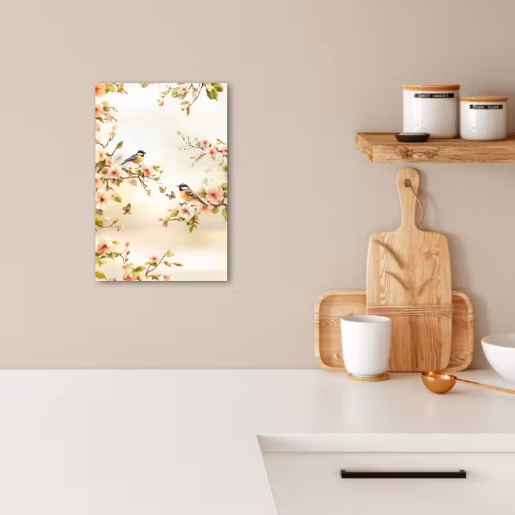 Lienzos decorativos - Ramas - Flores - Pájaros - Rosa — 1