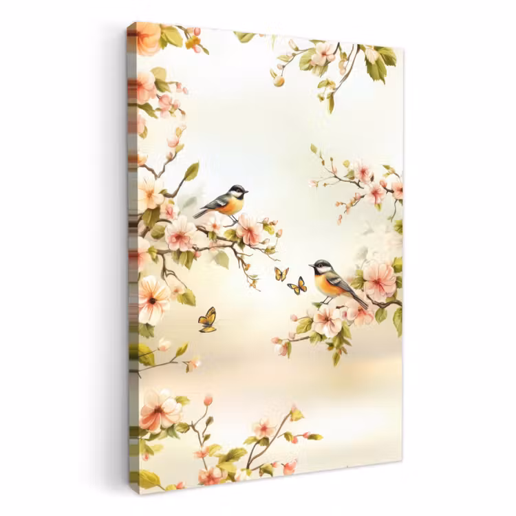 Lienzos decorativos - Ramas - Flores - Pájaros - Rosa — 2