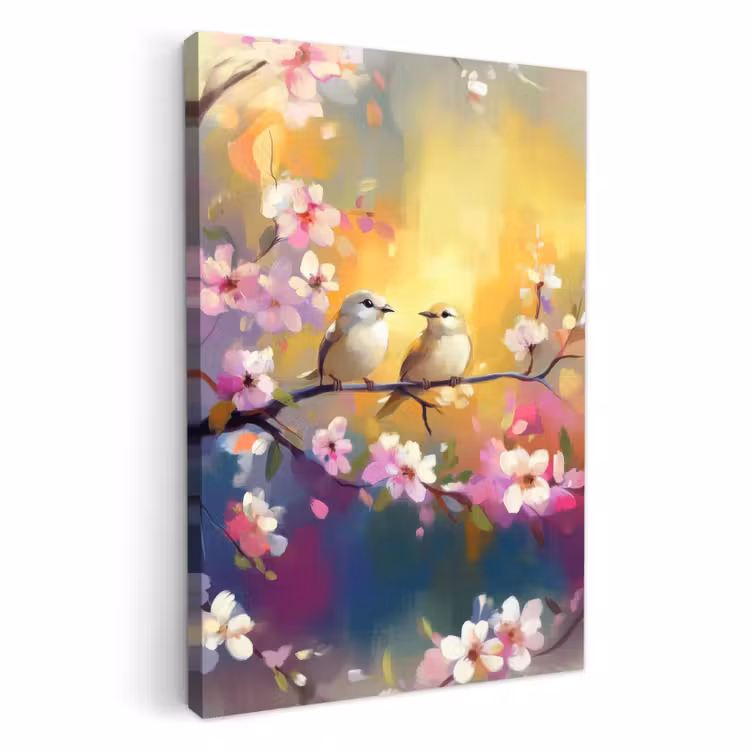 Lienzos decorativos - Pájaros - Flores - Rosa — 1