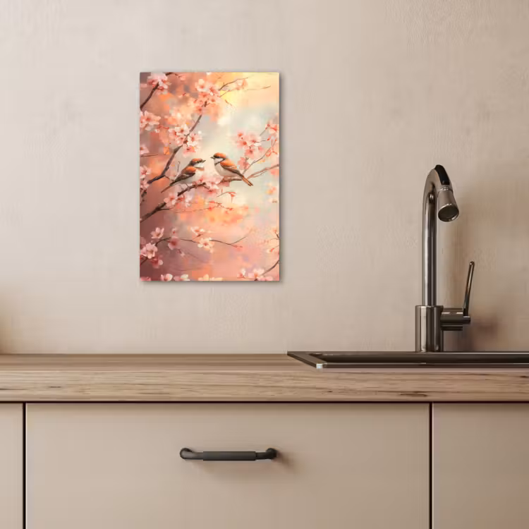 Lienzos decorativos - Pájaros - Romántico - Rama en flor — 4