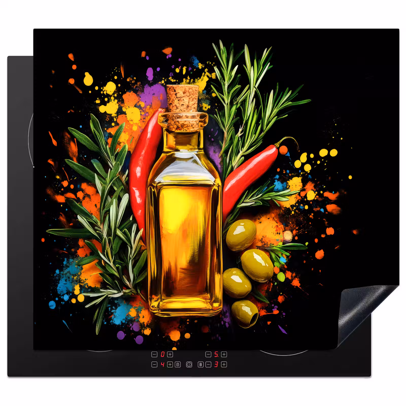Protector de inducción - Aceite de oliva - Graffiti - Pimienta - Aceitunas - Moderno — 1