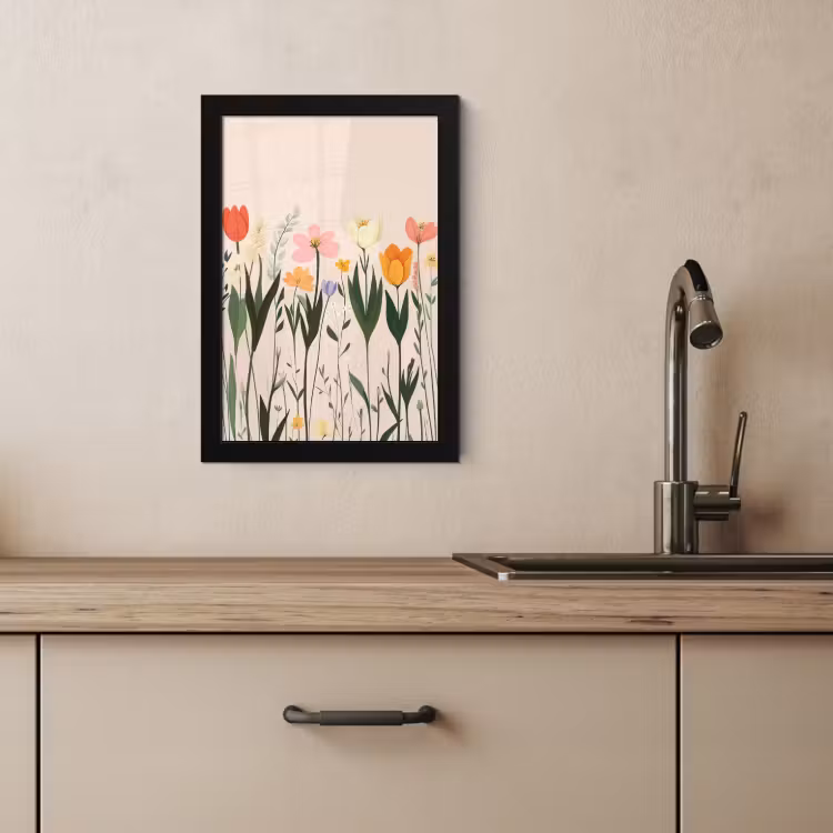 Cuadros enmarcados - Tonos pastel - Flores - Ilustración — 3