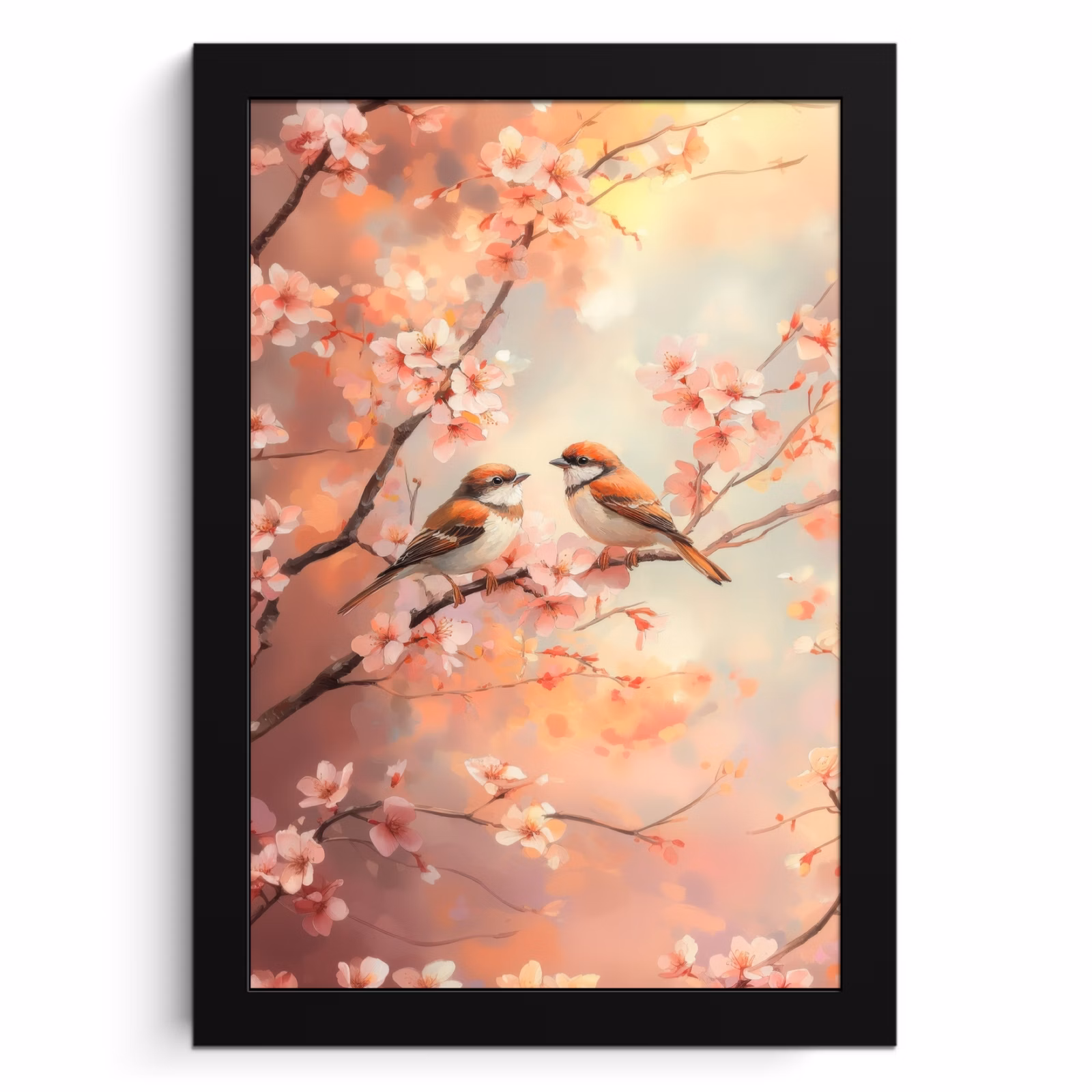 Cuadros enmarcados - Pájaros - Romántico - Rama en flor — 1