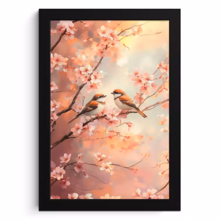 Cuadros enmarcados - Pájaros - Romántico - Rama en flor — 1