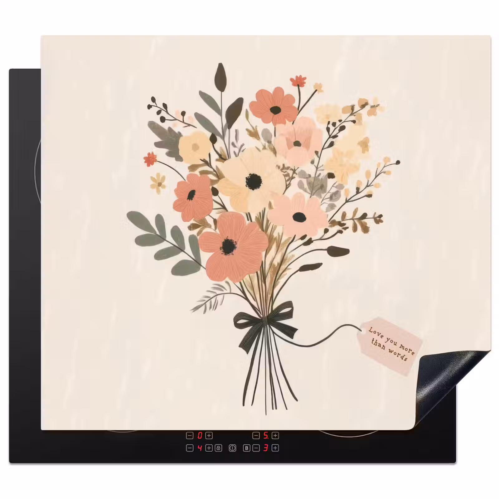 Protector de inducción - Flores - Cita - Beige - Cinta — 1