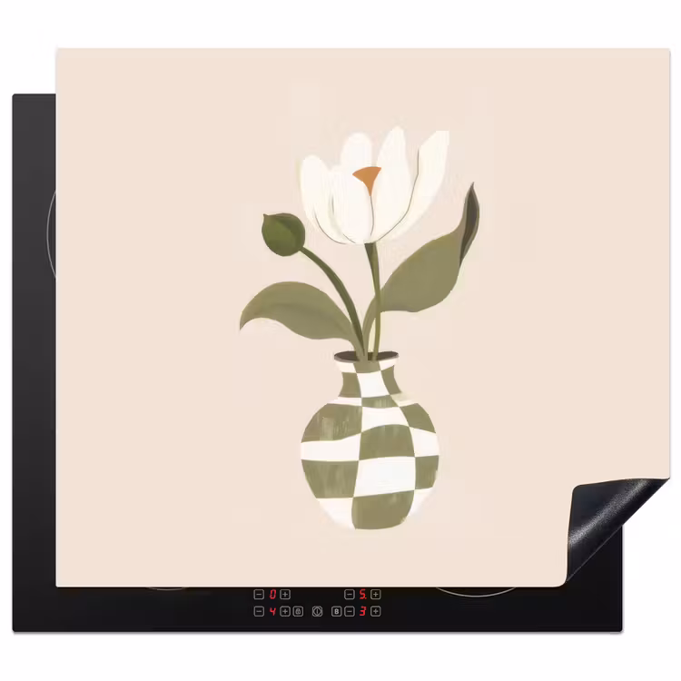 Protector de inducción - Jarrón - A cuadros - Flor - Verde — 1