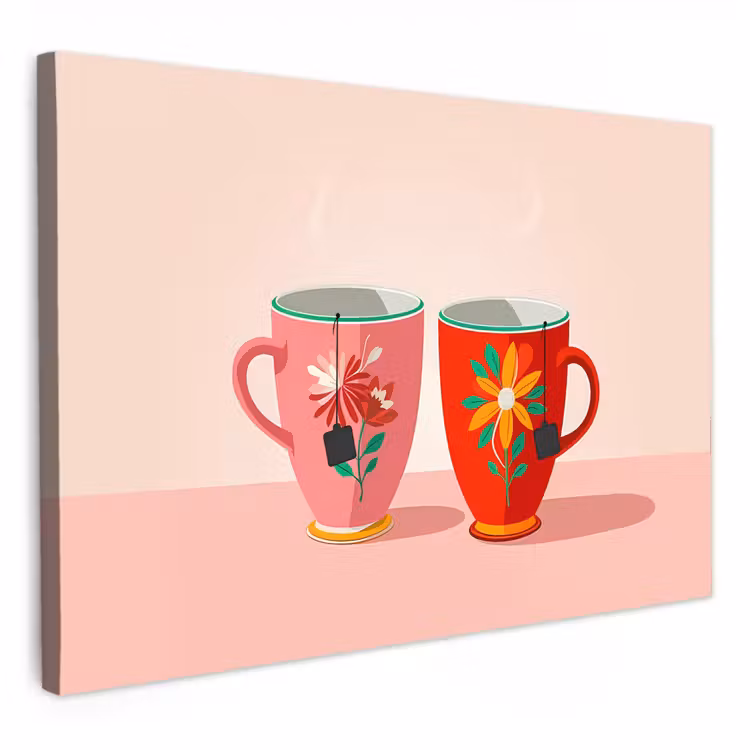 Lienzos decorativos - Tazas de té - Flores - Rosa - Bolsitas de té — 1