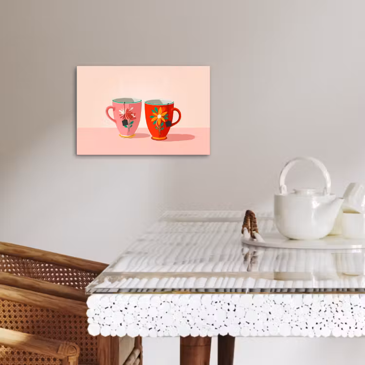 Lienzos decorativos - Tazas de té - Flores - Rosa - Bolsitas de té — 2