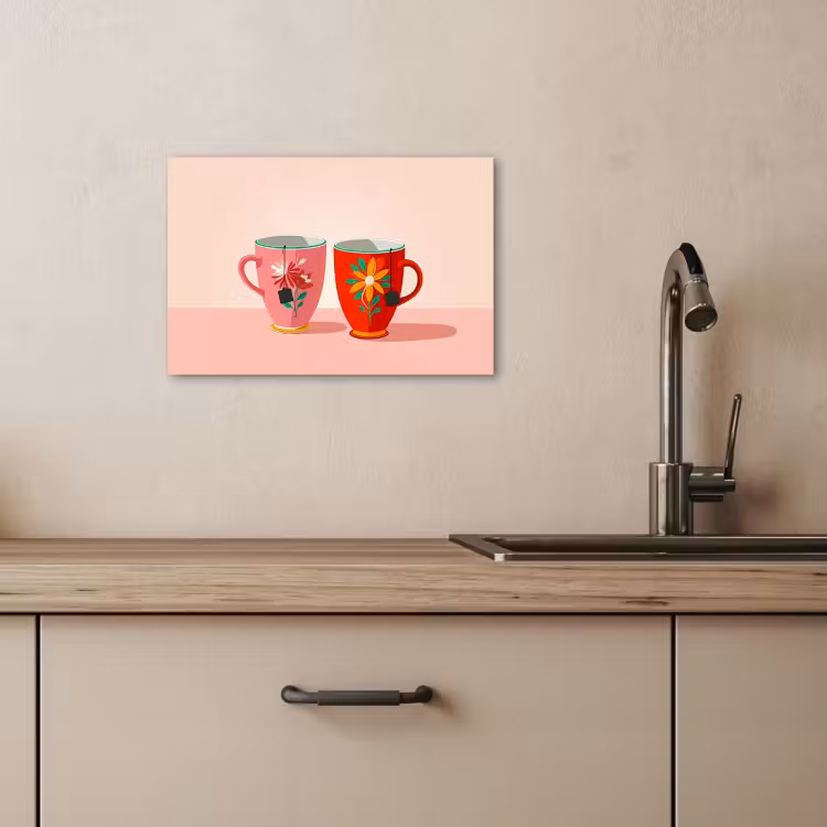 Lienzos decorativos - Tazas de té - Flores - Rosa - Bolsitas de té — 3