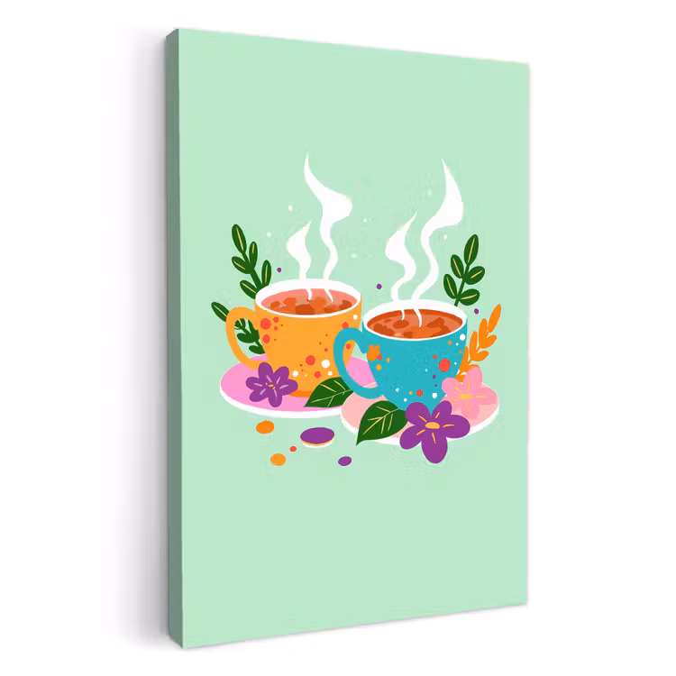 Lienzos decorativos - Té - Ilustración - Tazas - Flores — 1