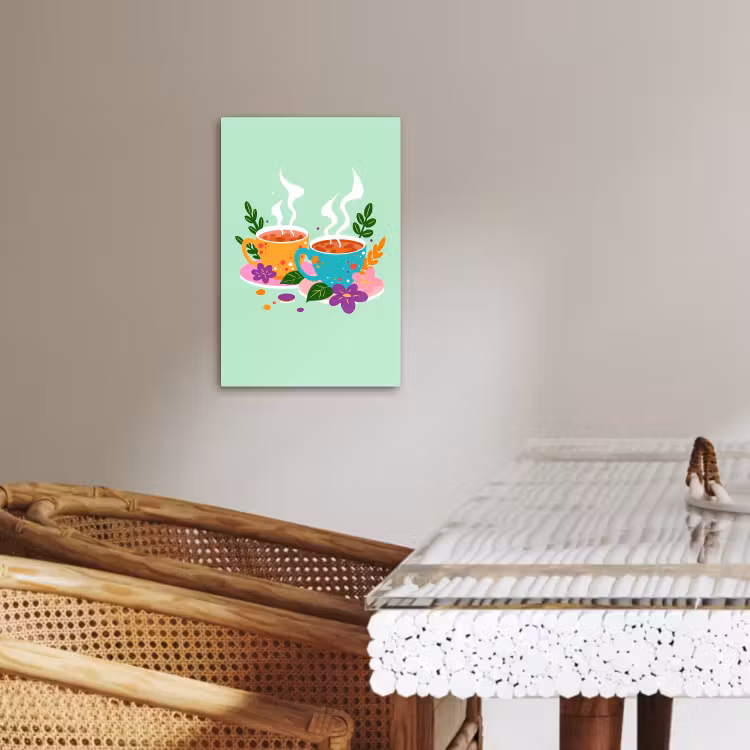 Lienzos decorativos - Té - Ilustración - Tazas - Flores — 2