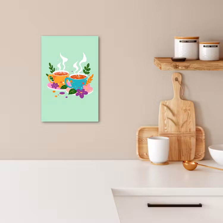 Lienzos decorativos - Té - Ilustración - Tazas - Flores — 3