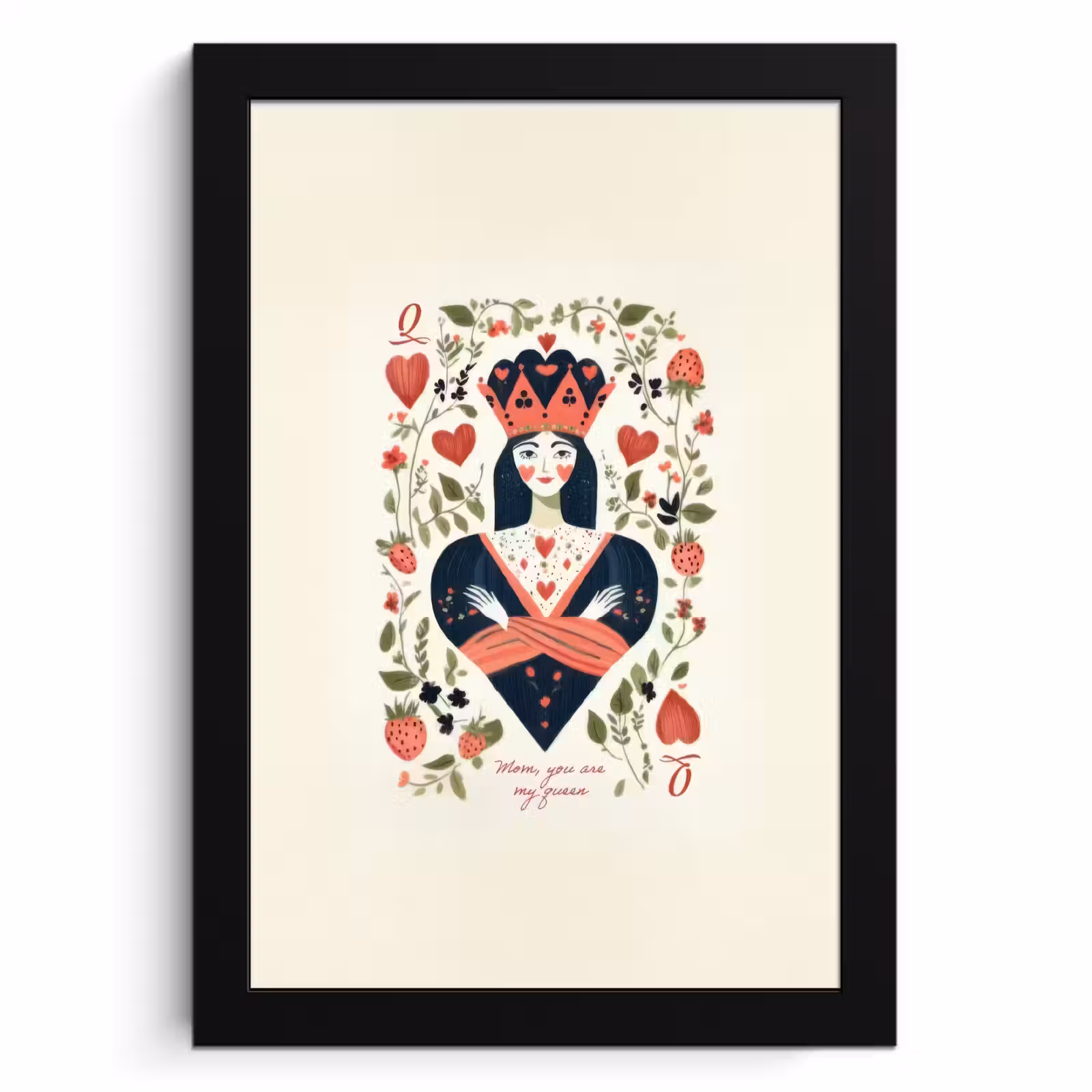 Cuadros enmarcados - Naipes - Reina de Corazones - Flores - Corazones — 1