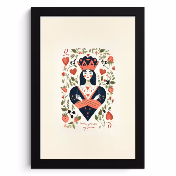 Cuadros enmarcados - Naipes - Reina de Corazones - Flores - Corazones — 1