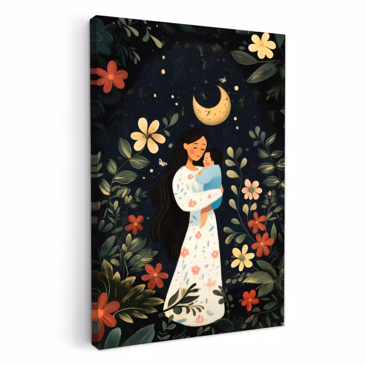 Lienzos decorativos - Madre - Niño - Colorido - Flores — 1